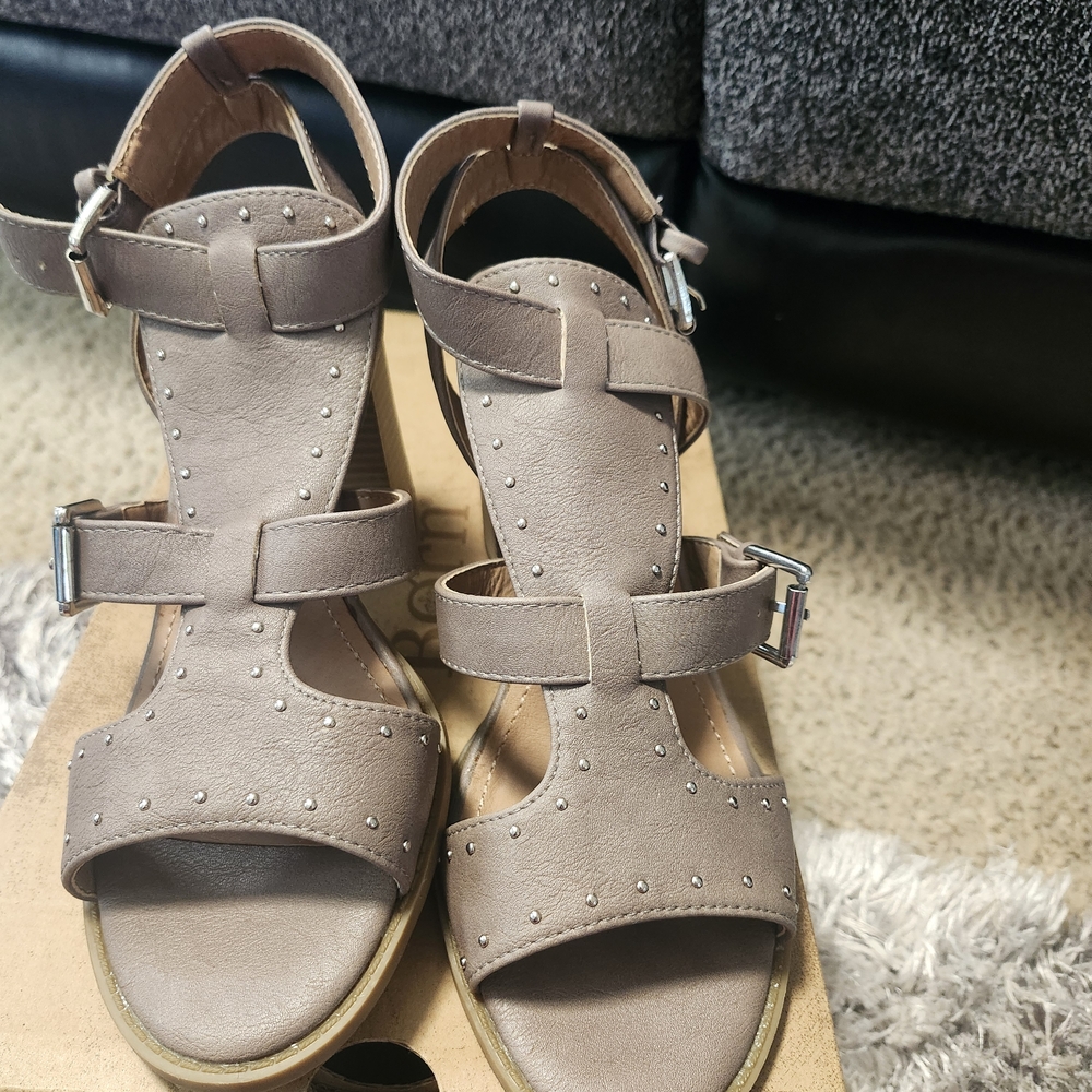 Reborn Taupe Studded T-Strap Sandals